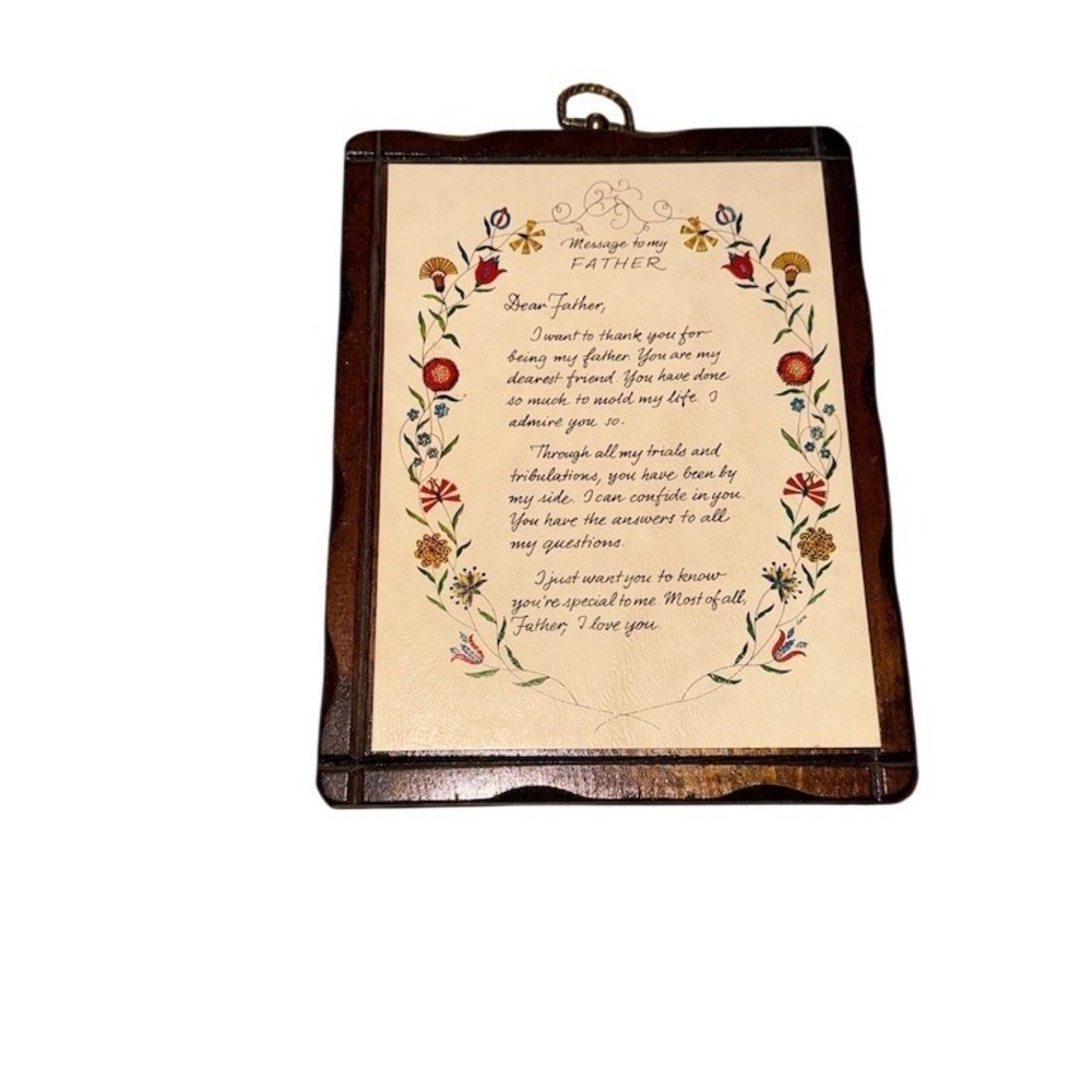 Jerry Schultz Wall Plaque Message to My Father Poem Floral 11x9 Vtg Father's Day
